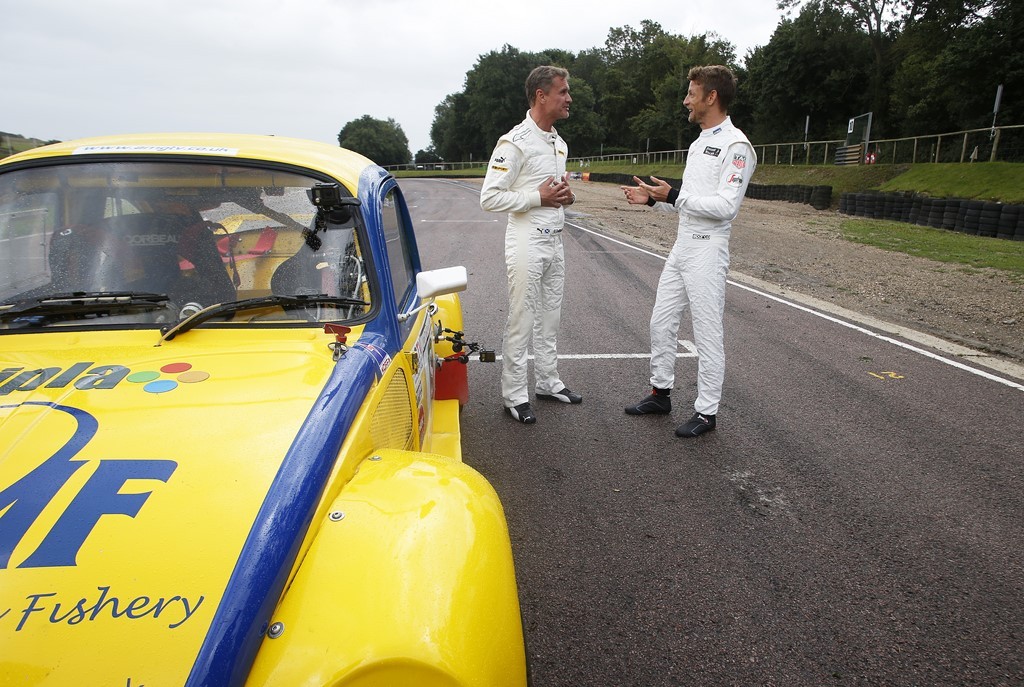 jenson button, david coulthard and vw beetle